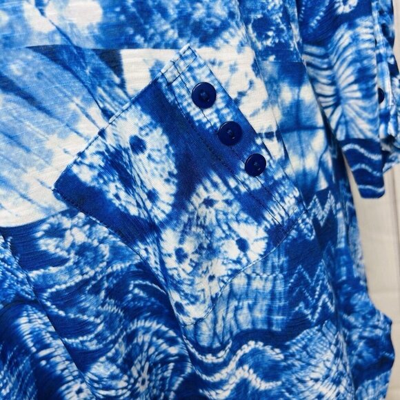 Tango Mango Blue Patterned 3/4 Sleeve V-Neck Tunic Blouse Women's Sz L India - Picture 5 of 11